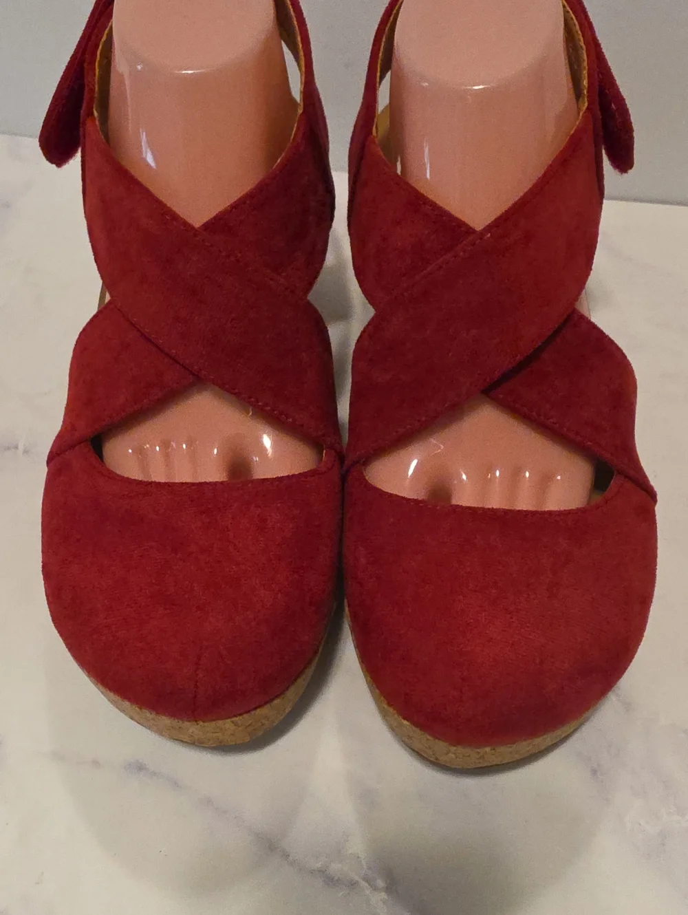 Corkys Women’s Red Suede Wedge Sandals